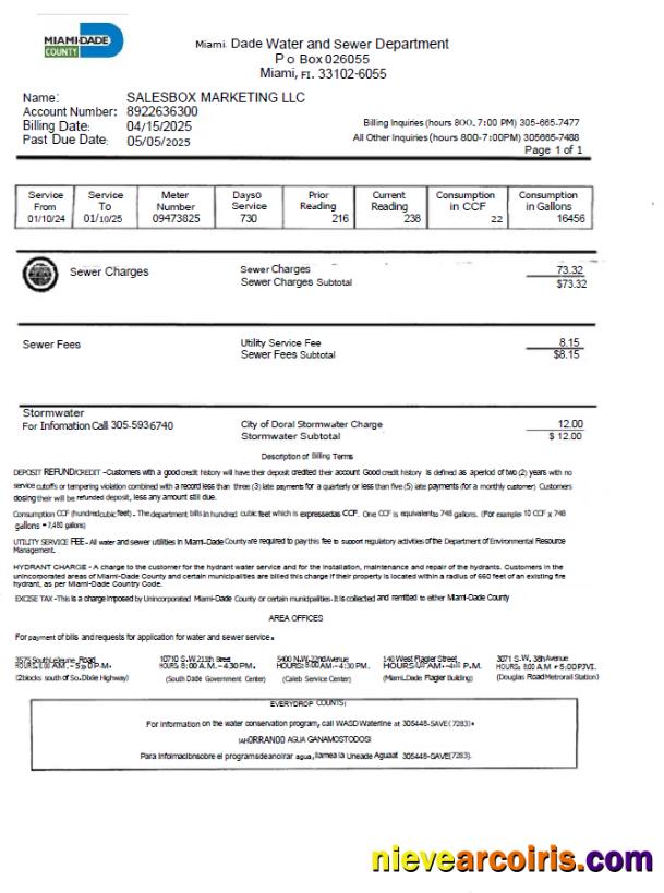 USA Miami Dade utility bill